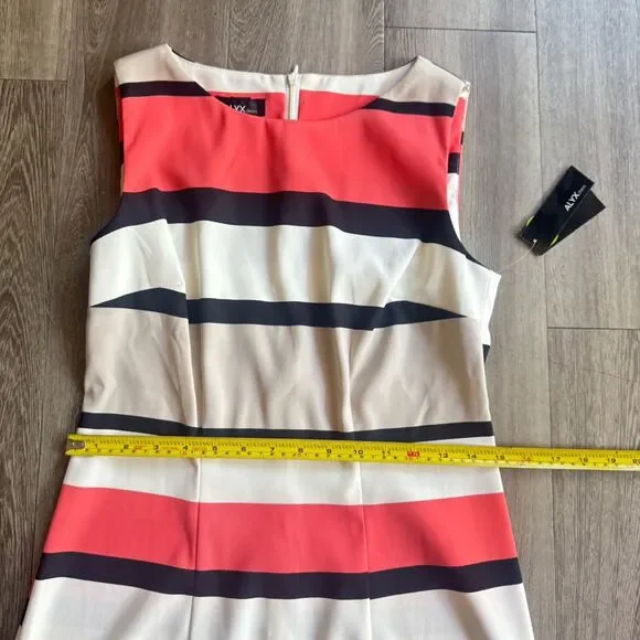 New Alyx Dress Sleeveless Stripe Coral Navy Cream Sheath Sz 2 Office Classic NWT - Picture 7 of 15